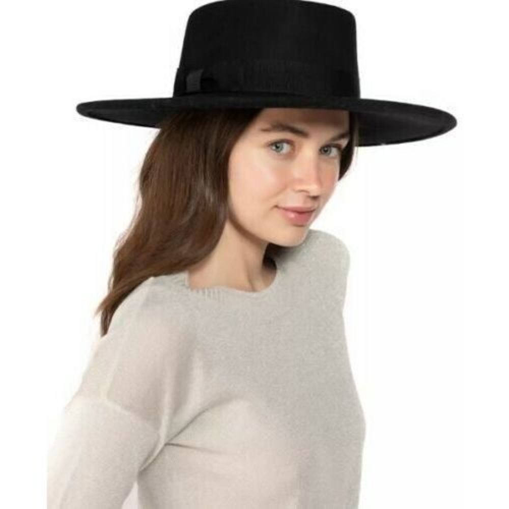 Nine West Wool Felt Telescope Floppy Fedora Hat Black Rtl $98 - Picture 2 of 3